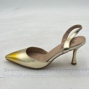 FOWT Gold Burnished Toe Slingback Stiletto Pumps for Women Two Tone Ankle Strap